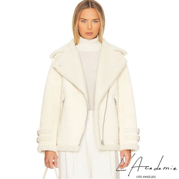 L’Academie **NWT** Cian Moto Shearling Jacket in Ecru - Picture 1 of 7
